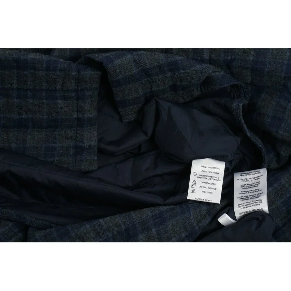 New $120 Thomas Dean Flannel Men's M / XL Blue Gray Check Lined‎ Shirt Jacket